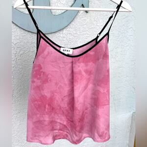 Pink DKNY Tank Open Back Top Black Contrast and Adjustable Spaghetti Straps S Sz